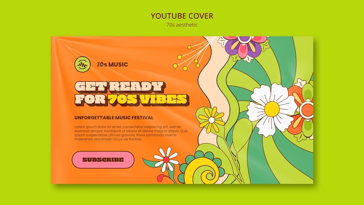 PSD Gratis sampul youtube estetika tahun 70-an digambar tangan