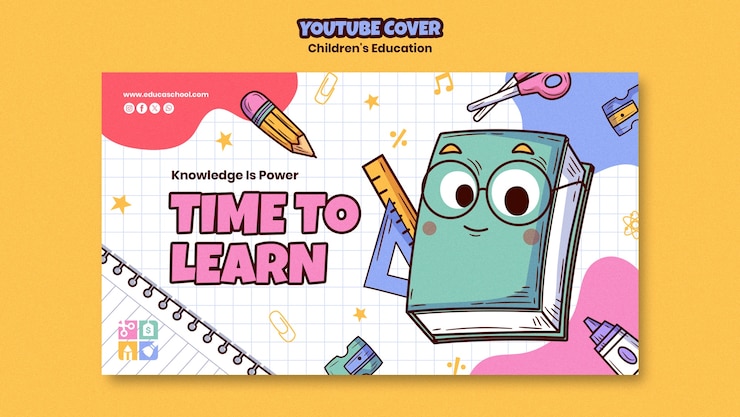 PSD Gratis sampul youtube pendidikan anak-anak desain datar