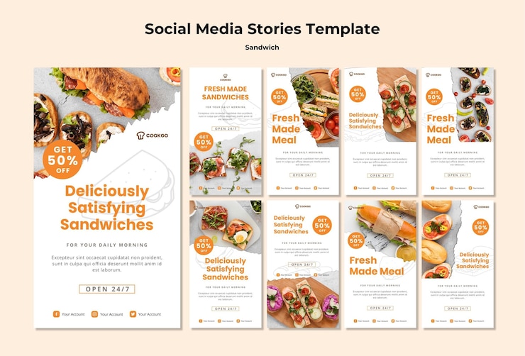 PSD Gratis sandwich concept social media stories template