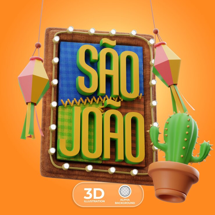 PSD Gratis sao joao with guitar and pennants 3d illustration