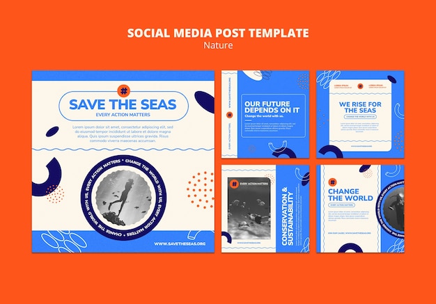 PSD gratuito save the seas plantilla de publicación en redes sociales