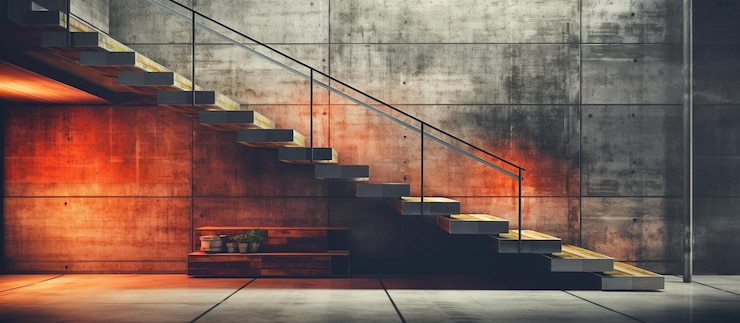 PSD gratuito scala in metallo in stile loft e muro di cemento ai generativa
