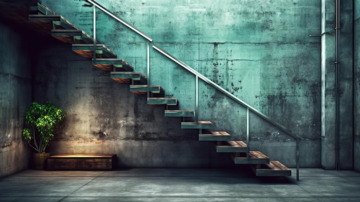PSD gratuito scala in metallo in stile loft e muro di cemento ai generativa