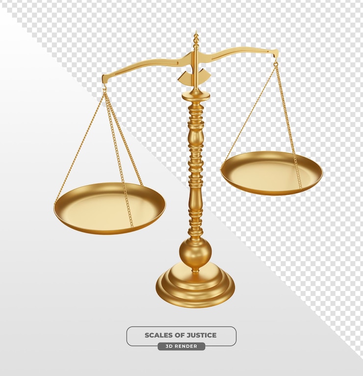 PSD gratuito scale d'oro della giustizia rappresentazione della legge e dell'equilibrio in rendering 3d