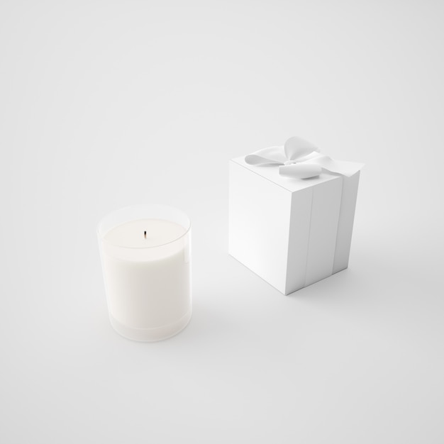 Scatola bianca e candela