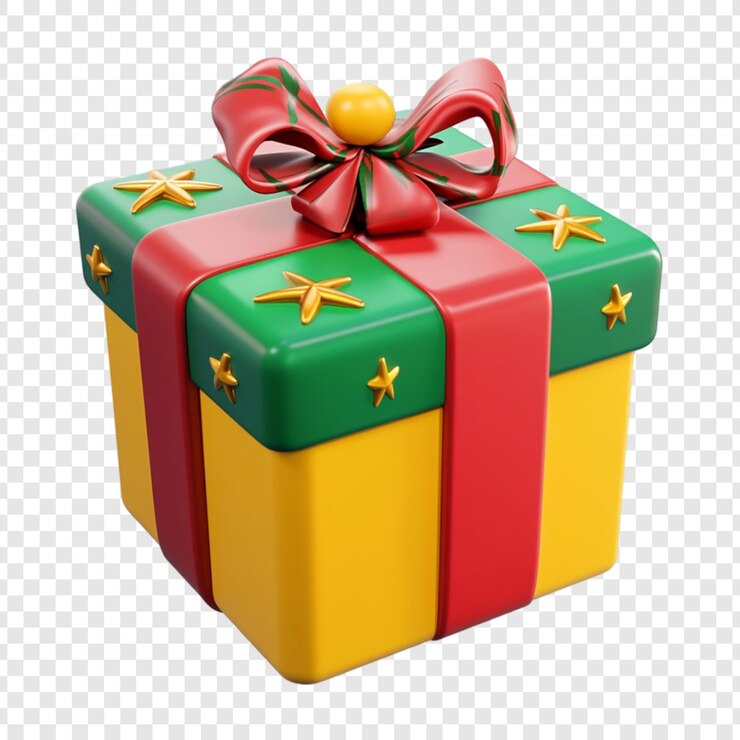 PSD gratuito scatola regalo festiva giallo verde rosso bow stars
