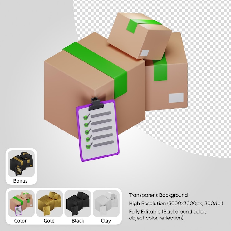 PSD gratuito scatole di cartone 3d con elenco isometrico