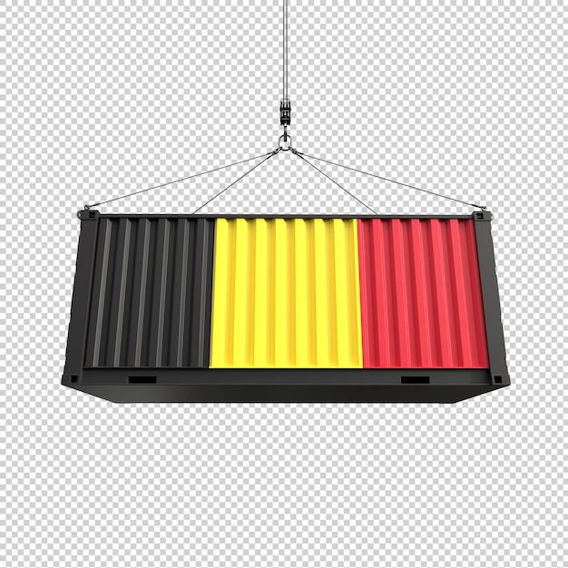 Gratis PSD scheepvaartcontainer met belgische vlag op transparante achtergrond