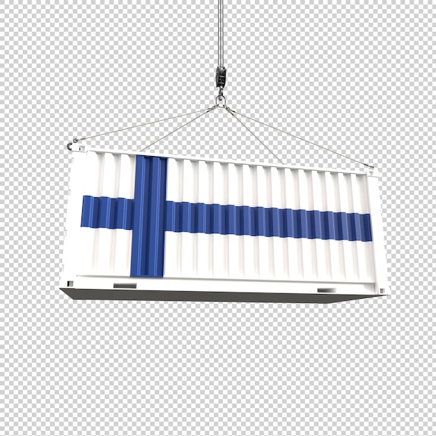 Gratis PSD scheepvaartcontainer met de vlag van finland op transparante achtergrond