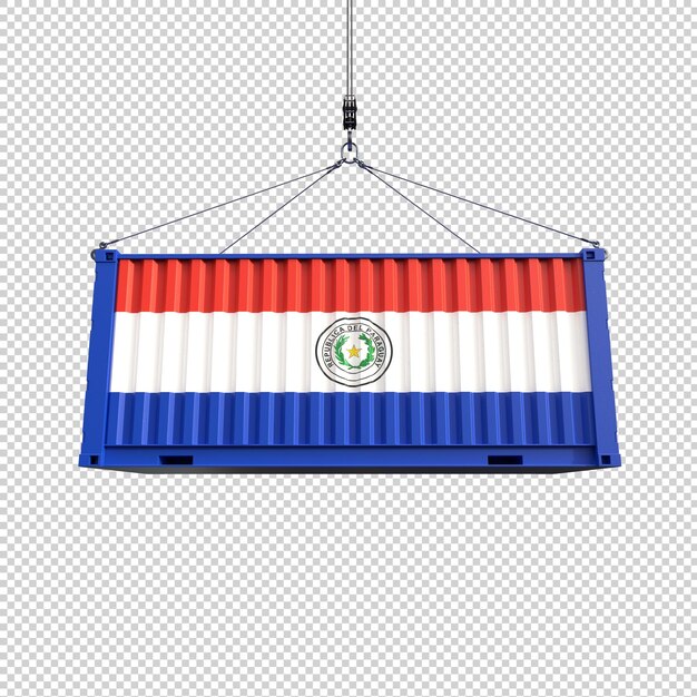 Scheepvaartcontainer met de vlag van paraguay op transparante achtergrond