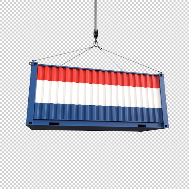 Gratis PSD scheepvaartcontainer met nederlandse vlag op transparante achtergrond