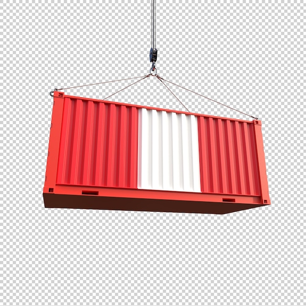 Gratis PSD scheepvaartcontainer met vlag op transparante achtergrond