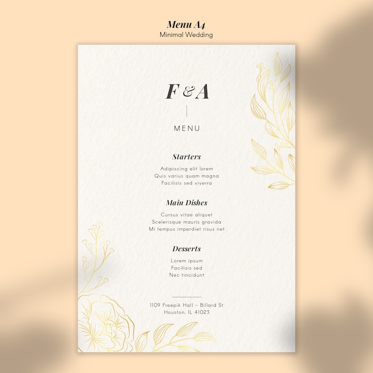 PSD gratuito schema del menu di nozze