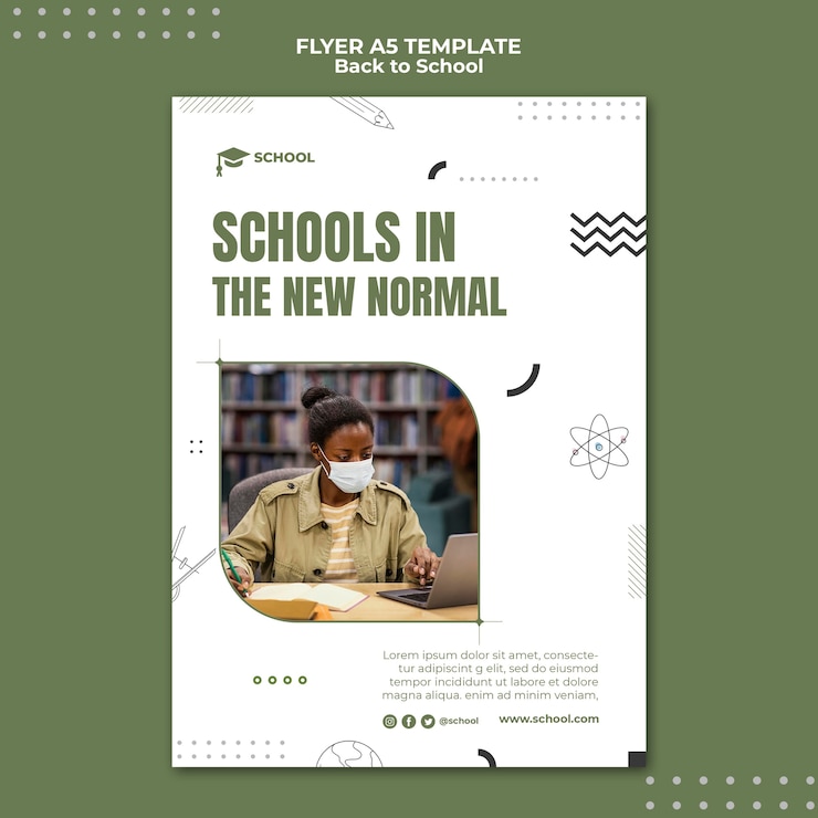 Gratis PSD scholen in nieuwe normale flyer-sjabloon