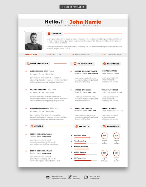 Gratis PSD schone en moderne cv-portfolio of cv-sjabloon