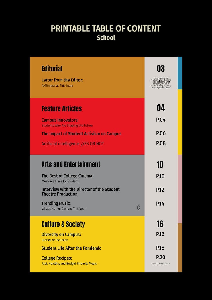 PSD Gratis school table of content template design