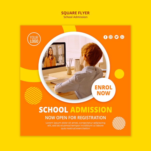 Gratis PSD school toelating concept vierkante flyer-sjabloon