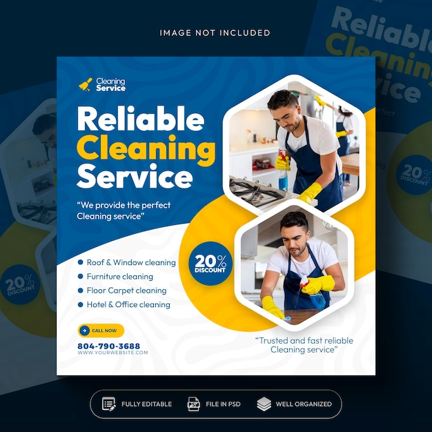 schoonmaakdienst vierkant flyer social media post of Instagram banner sjabloon
