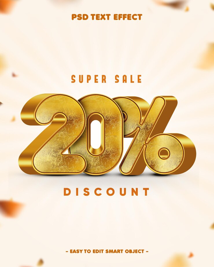 PSD gratuito sconto del 20% effetto di testo modificabile