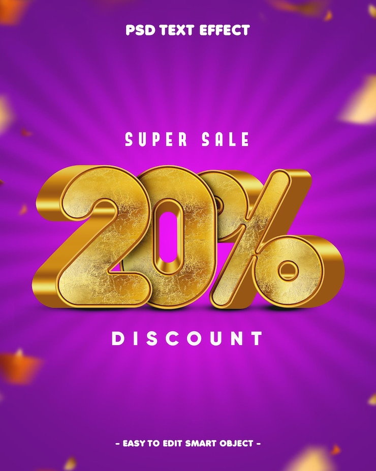 PSD gratuito sconto del 20% effetto di testo modificabile