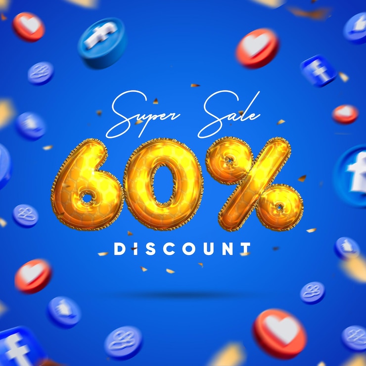 PSD gratuito sconto del 60% super vendita post sui social media