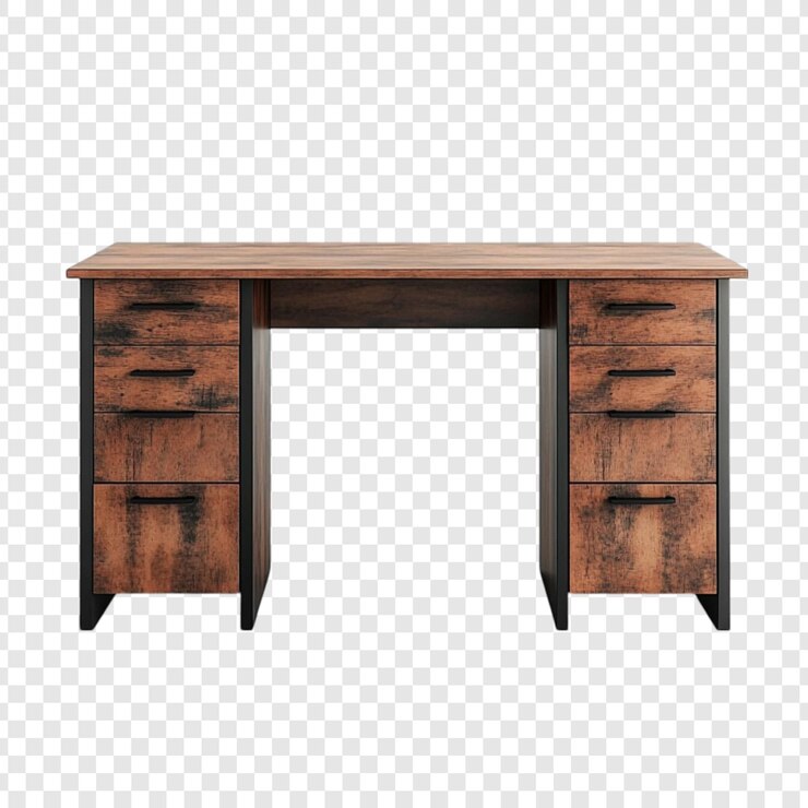 PSD gratuito scrivania rustica in legno marrone con più cassetti