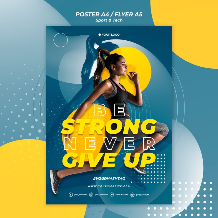 PSD gratuito sé fuerte plantilla de póster deportivo
