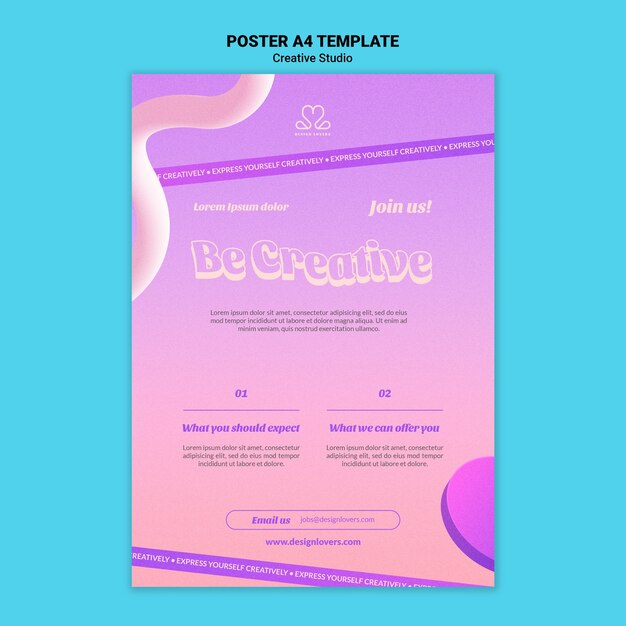 Sea una plantilla de póster vertical de estudio de diseño creativo con formas 3d