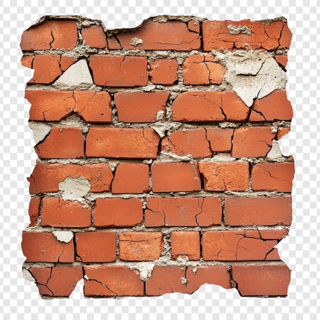 Una sección de una pared de ladrillo rojo desmoronada que muestra edad y descomposición Los ladrillos están desgastados y agrietados con parches de mortero faltante que revelan una superficie texturizada