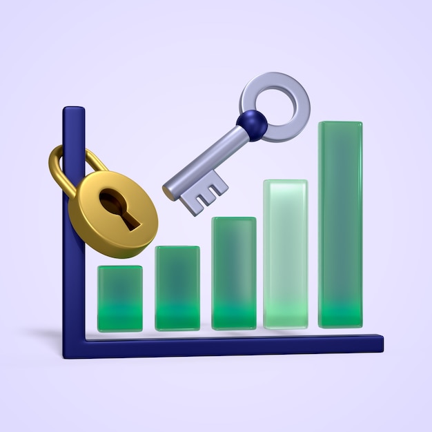 Security and growth concept: key unlocks chart with lock