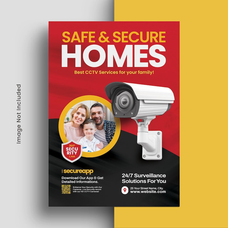 PSD Gratis security cctv camera equipment a4 flyer design template