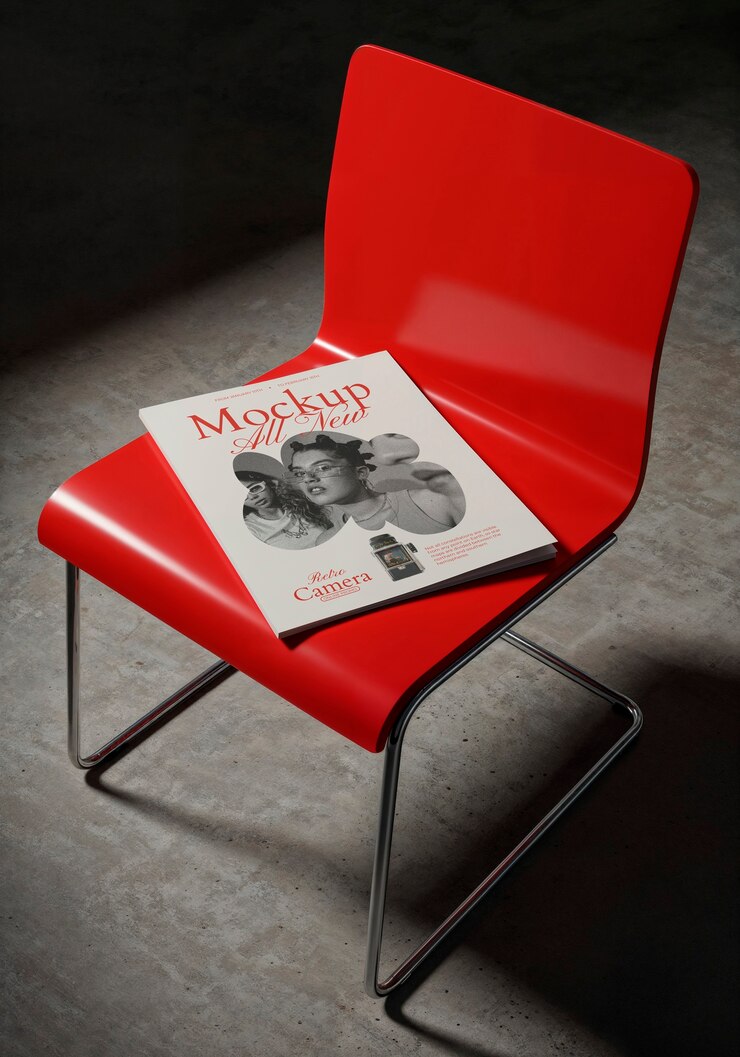 PSD gratuito sedie rosse con un modello di libro