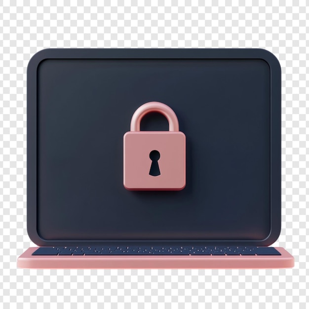 Seguridad cibernética Fortaleza digital Protección de datos Experiencia segura en línea Renderización 3D de portátil con bloqueo
