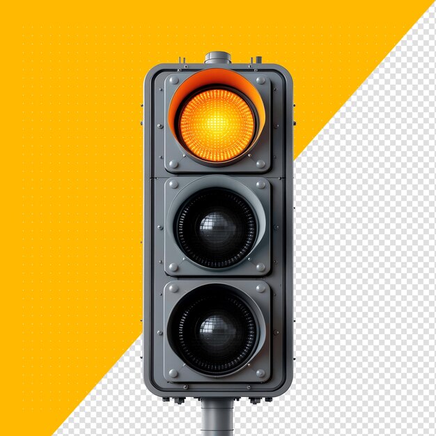 Semáforo que muestra una señal amarilla sobre un fondo amarillo