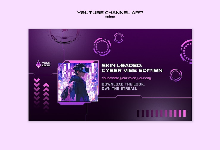 PSD Gratis seni saluran youtube anime cyberpunk: edisi suasana dunia maya