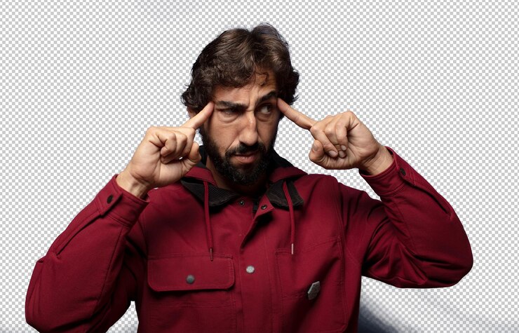 PSD gratuito sentirse confundido o dudoso concentrarse en una idea buscando copiar el espacio en el lado