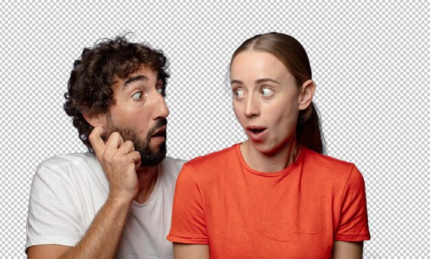 sentirse conmocionado y sorprendido mirando para copiar el espacio en el lado con asombro mirada de boca abierta