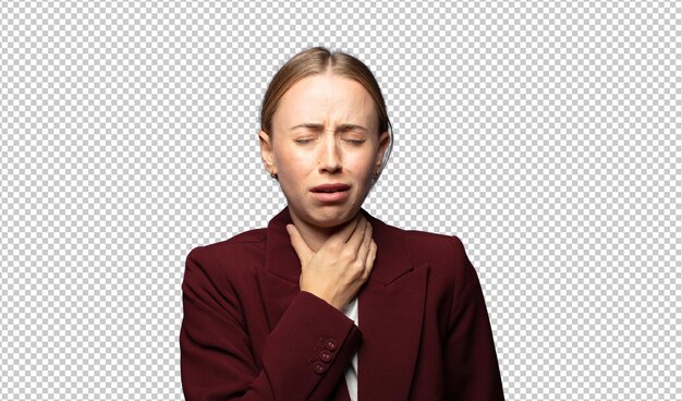 sentirse enfermo con dolor de garganta y síntomas de la gripe tos con la boca cubierta