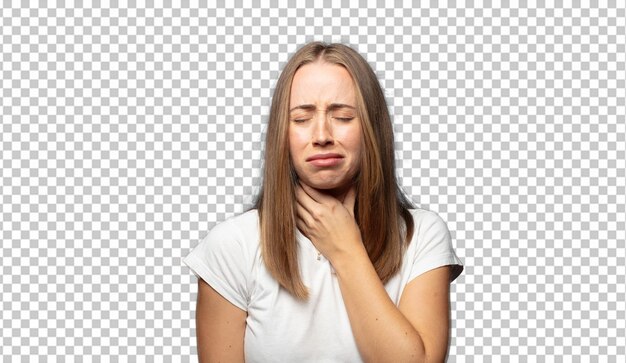 sentirse enfermo con dolor de garganta y síntomas de la gripe tos con la boca cubierta
