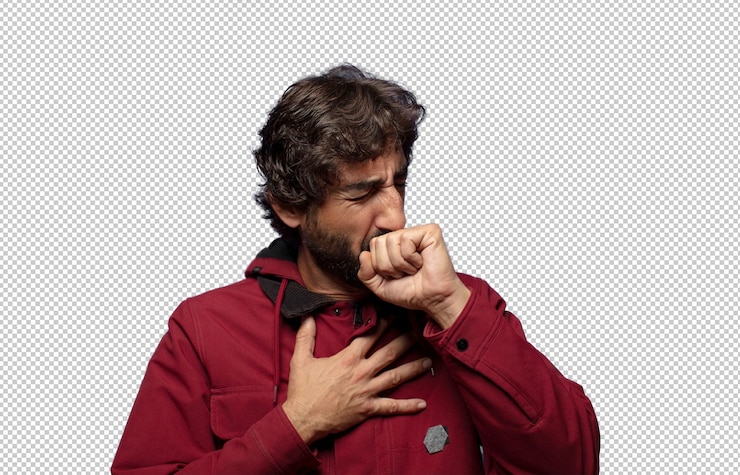 PSD gratuito sentirse enfermo con dolor de garganta y síntomas de gripe tos con la boca tapada