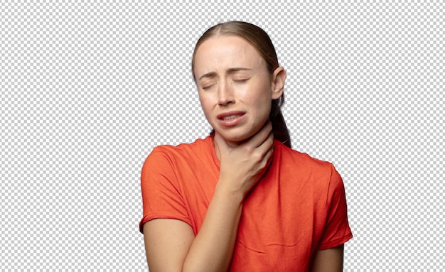 sentirse enfermo con dolor de garganta y síntomas de gripe tos con la boca tapada