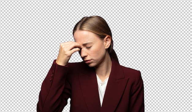 sentirse estresado infeliz y frustrado tocar la frente y sufrir migraña de dolor de cabeza intenso