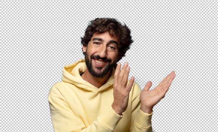 PSD gratuito sentirse feliz y exitoso sonriendo y aplaudiendo diciendo felicitaciones con un aplauso