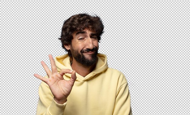 sentirse feliz relajado y satisfecho mostrando aprobación con el gesto de estar bien sonriendo