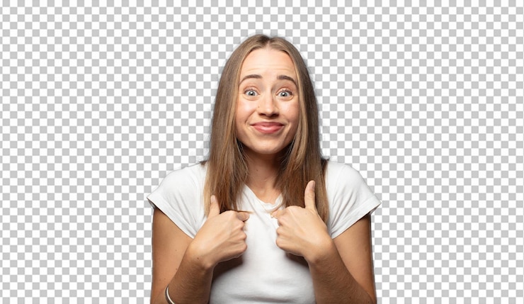 PSD gratuito sentirse feliz sorprendido y orgulloso señalando a sí mismo con una mirada emocionada y asombrada