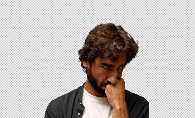 sentirse triste y estresado molesto debido a una mala sorpresa con una mirada negativa y ansiosa