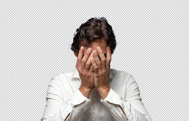 sentirse triste frustrado nervioso y deprimido cubriendo la cara con ambas manos llorando