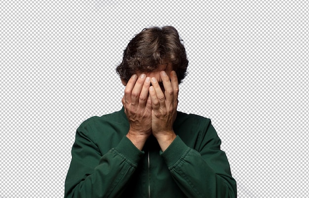 sentirse triste frustrado nervioso y deprimido cubriendo la cara con ambas manos llorando