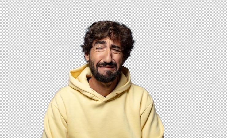PSD gratuito sentirse triste y quejumbroso con una mirada infeliz llorando con una actitud negativa y frustrada