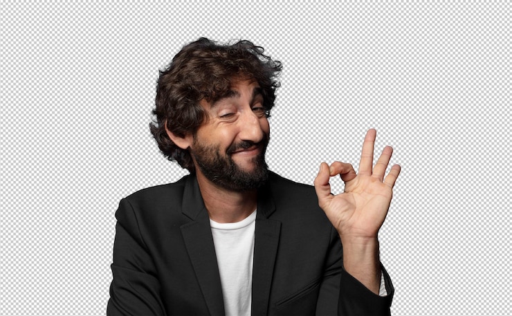 PSD gratuito sentirsi felici rilassati e soddisfatti mostrare l'approvazione con un gesto d'accordo sorridendo